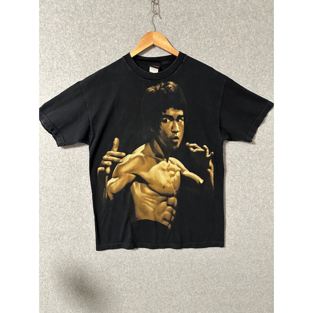 VTG Y2K Bruce Lee Graphic T-Shirt Mens Large Black Martial Arts Action Portrait